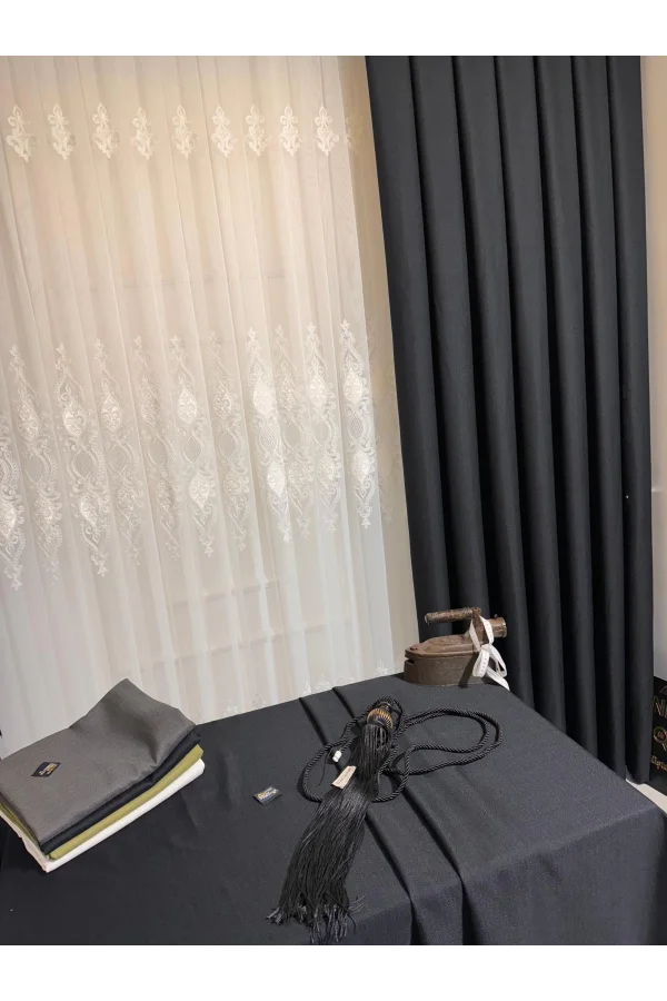 NİVEMESHOME ROMA KETEN 1/3 SIK PİLELİ ANTRASİT FON PERDE APM