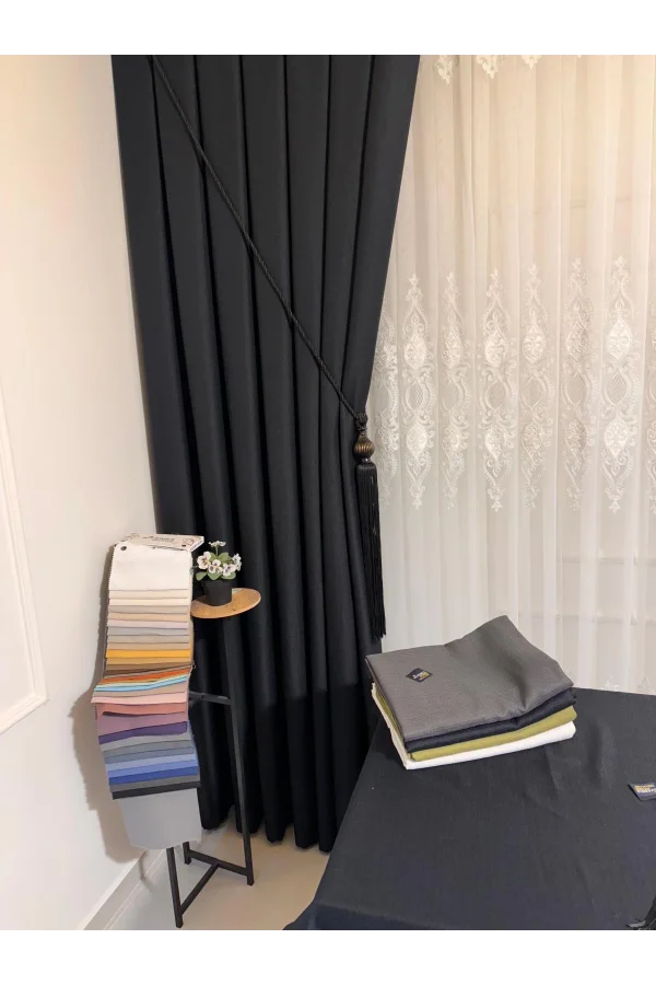 NİVEMESHOME ROMA KETEN 1/3 SIK PİLELİ ANTRASİT FON PERDE APM