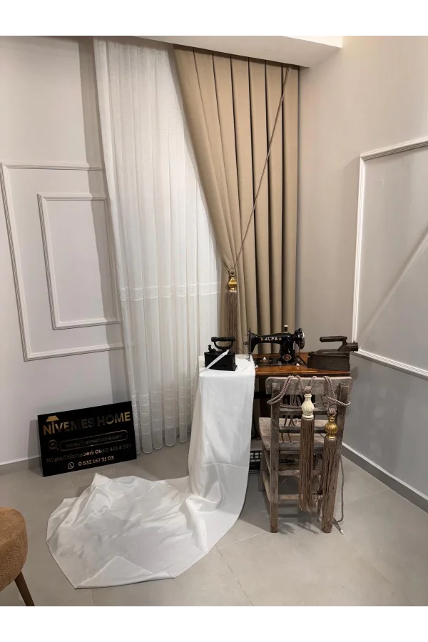 NIVEMESHOME ROMA LEINEN 1/3 DICHT GEPLEATED BEIGE GRUNDVORHANG APM