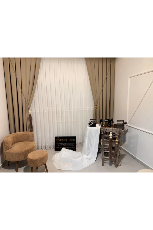 NIVEMESHOME ROMA LEINEN 1/3 DICHT GEPLEATED BEIGE GRUNDVORHANG APM