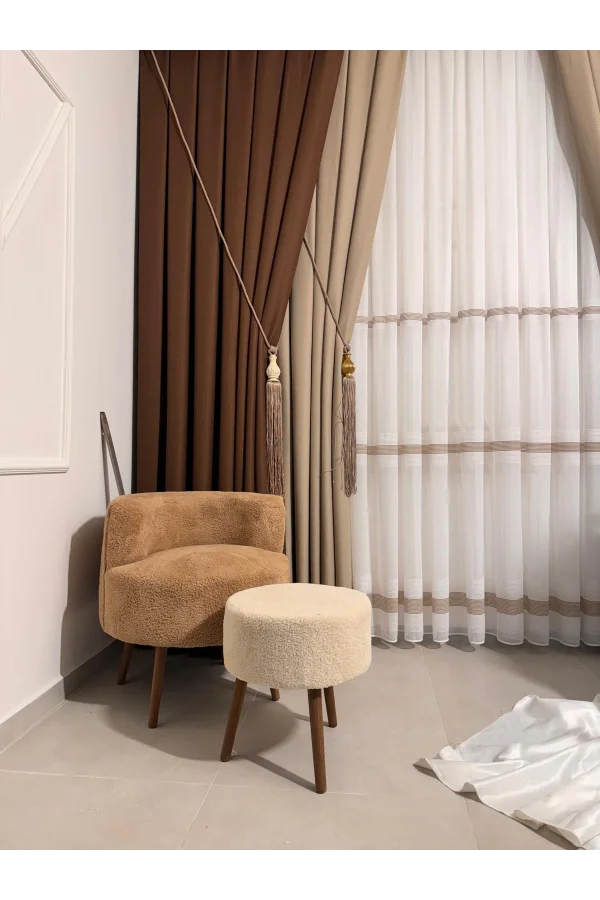 NİVEMESHOME ROMA LEINEN 1/3 DICHT GEFALTERTER KAFFEE FOND VORHANG APM