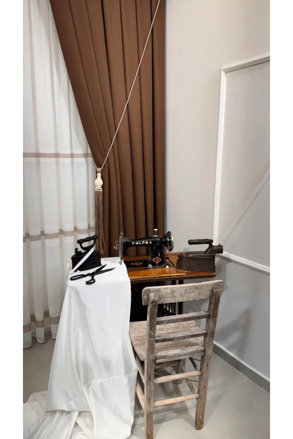 NİVEMESHOME ROMA LEINEN 1/3 DICHT GEFALTERTER KAFFEE FOND VORHANG APM