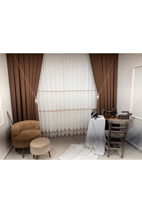 NİVEMESHOME ROMA LEINEN 1/3 DICHT GEFALTERTER KAFFEE FOND VORHANG APM