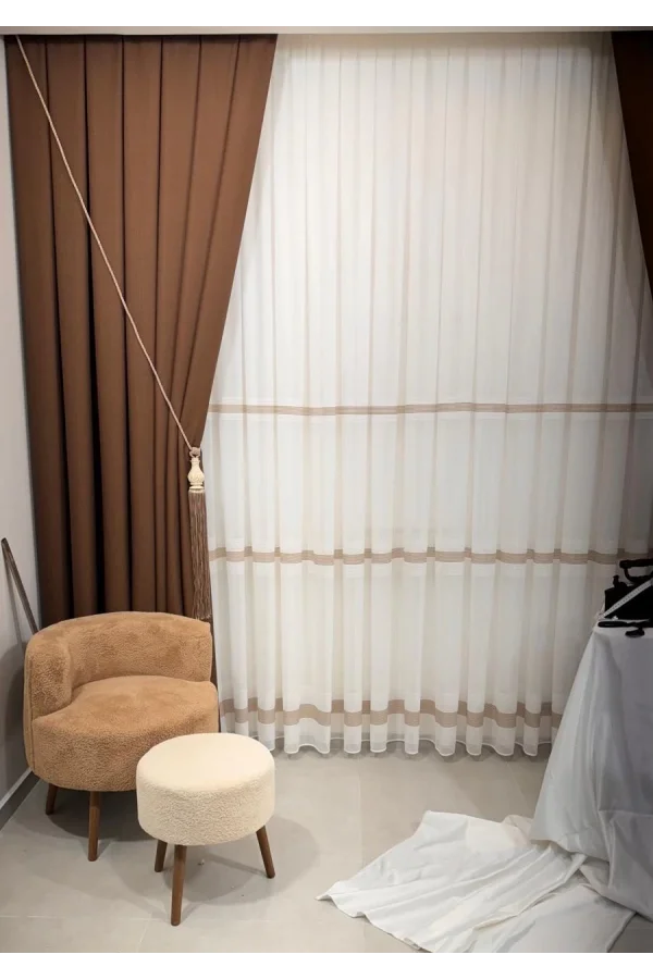 NİVEMESHOME ROMA LEINEN 1/3 DICHT GEFALTERTER KAFFEE FOND VORHANG APM