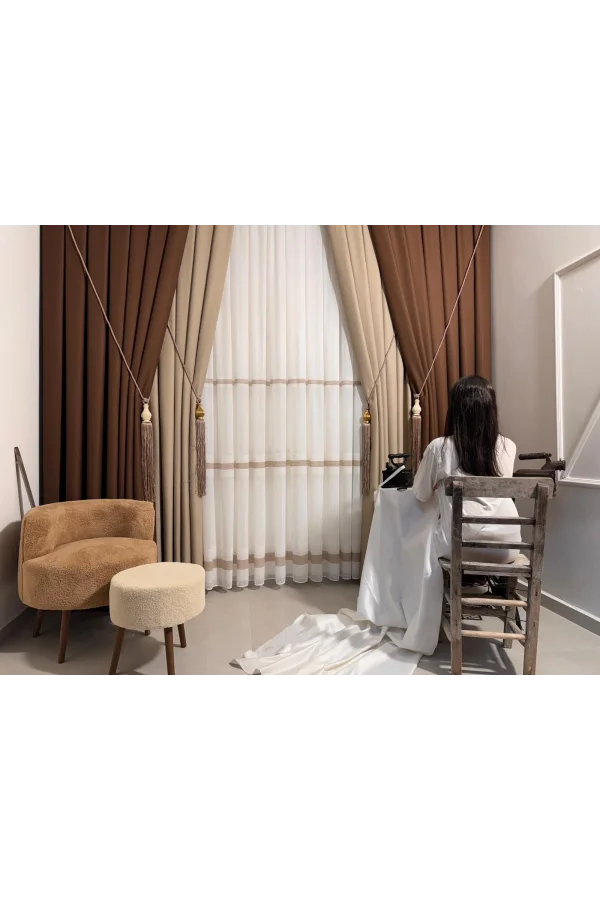 NİVEMESHOME ROMA LEINEN 1/3 DICHT GEFALTERTER KAFFEE FOND VORHANG APM