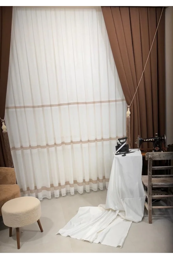 NİVEMESHOME ROMA LEINEN 1/3 DICHT GEFALTERTER KAFFEE FOND VORHANG APM