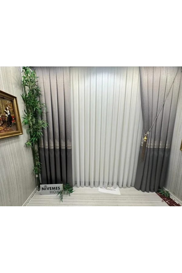 NIVEMESHOME ROSEN HY011 SILVER DETAILED 1/3 DENSELY PLEATED TULLE CURTAIN APM