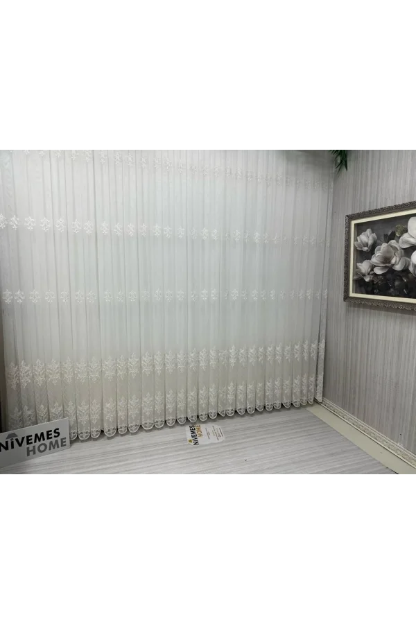 NİVEMESHOME ROYA ЗОЛОТАЯ ВЫШИВКА 5167 1/3 ГУСТОЙ ЧЕХЛОЧНЫЙ ТЮЛЬ ЗАНАВЕС КГД