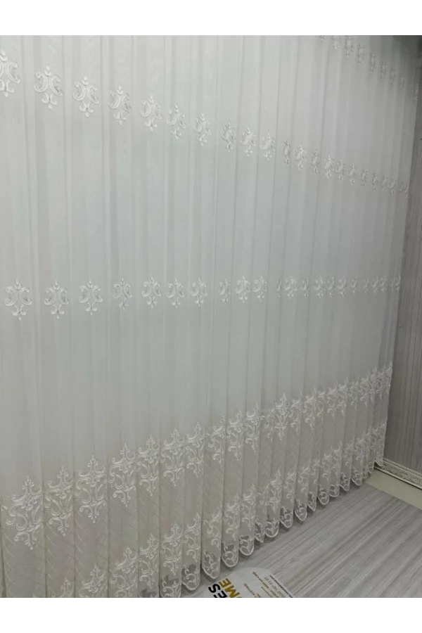 NİVEMESHOME ROYA ЗОЛОТАЯ ВЫШИВКА 5167 1/3 ГУСТОЙ ЧЕХЛОЧНЫЙ ТЮЛЬ ЗАНАВЕС КГД