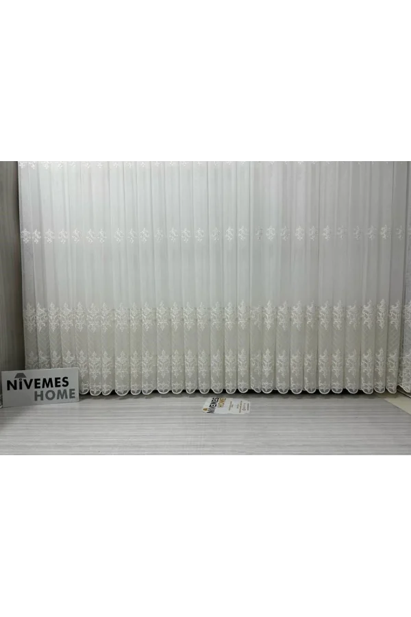 NİVEMESHOME ROYA ЗОЛОТАЯ ВЫШИВКА 5167 1/3 ГУСТОЙ ЧЕХЛОЧНЫЙ ТЮЛЬ ЗАНАВЕС КГД