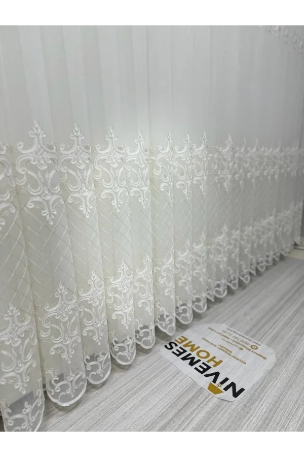 NİVEMESHOME ROYA ЗОЛОТАЯ ВЫШИВКА 5167 1/3 ГУСТОЙ ЧЕХЛОЧНЫЙ ТЮЛЬ ЗАНАВЕС КГД