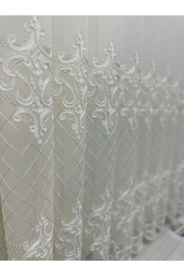 NİVEMESHOME ROYA ЗОЛОТАЯ ВЫШИВКА 5167 1/3 ГУСТОЙ ЧЕХЛОЧНЫЙ ТЮЛЬ ЗАНАВЕС КГД