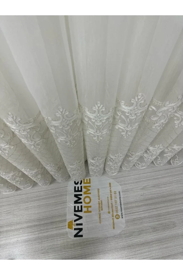 NİVEMESHOME ROYA ЗОЛОТАЯ ВЫШИВКА 5167 1/3 ГУСТОЙ ЧЕХЛОЧНЫЙ ТЮЛЬ ЗАНАВЕС КГД