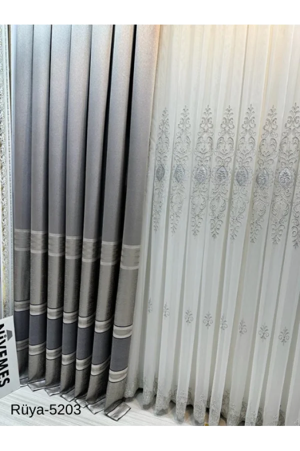 NİVEMESHOME TRAUM FT671477 GRAU V-5203 1/3 DICHT GEFALTETE VORHANG APM