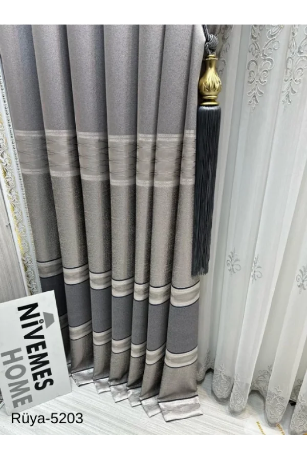 NİVEMESHOME TRAUM FT671477 GRAU V-5203 1/3 DICHT GEFALTETE VORHANG APM