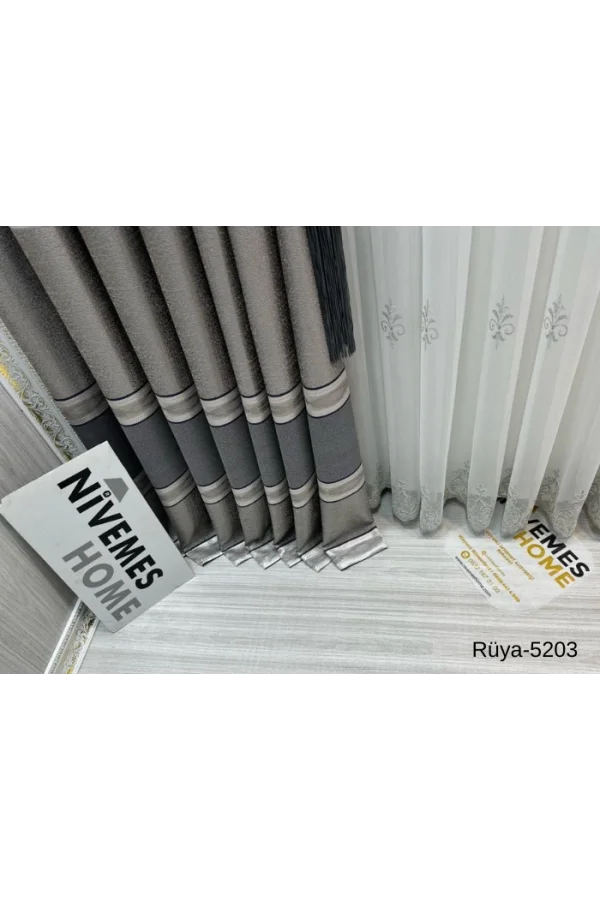 NİVEMESHOME TRAUM FT671477 GRAU V-5203 1/3 DICHT GEFALTETE VORHANG APM