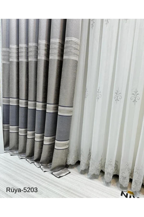 NİVEMESHOME TRAUM FT671477 GRAU V-5203 1/3 DICHT GEFALTETE VORHANG APM