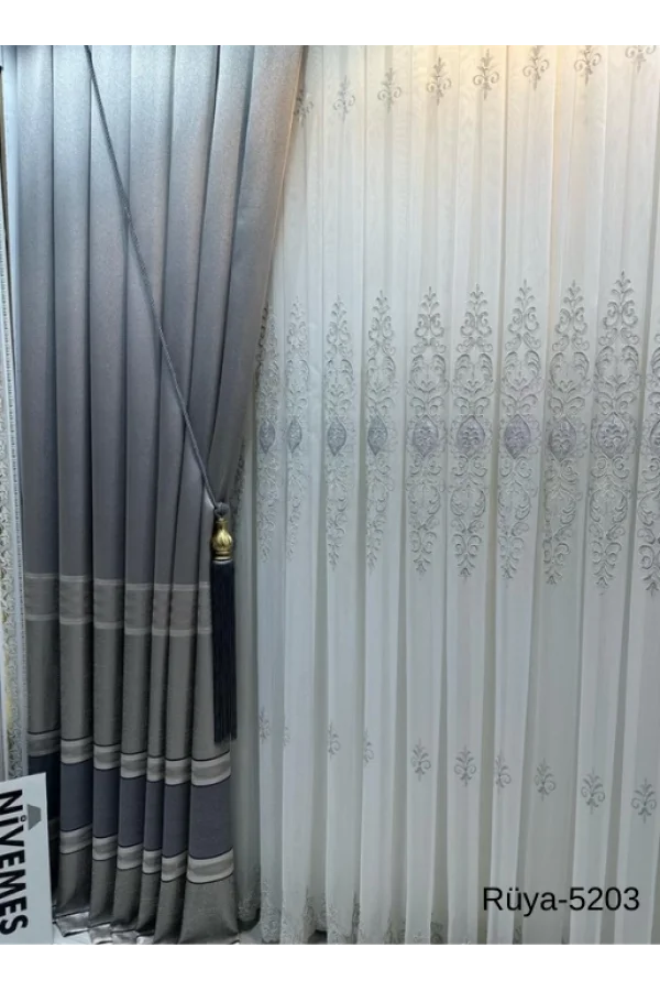 NİVEMESHOME TRAUM FT671477 GRAU V-5203 1/3 DICHT GEFALTETE VORHANG APM