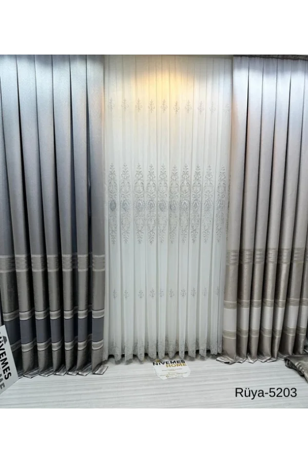 NİVEMESHOME TRAUM FT671477 GRAU V-5203 1/3 DICHT GEFALTETE VORHANG APM