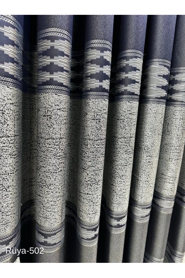 NİVEMESHOME RÜYA FT671477 LACİVERT V-502 1/3 SIK PİLELİ FON PERDE APM