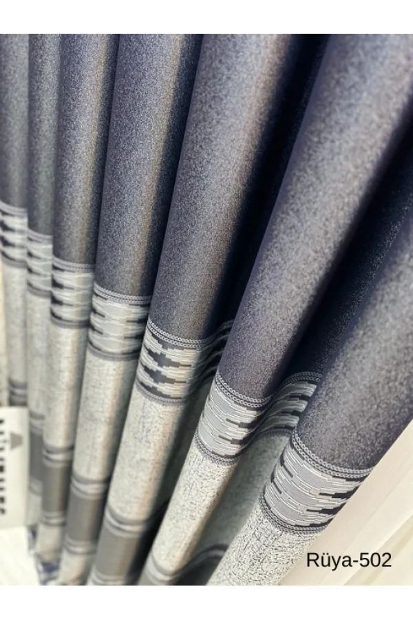 NİVEMESHOME RÜYA FT671477 LACİVERT V-502 1/3 SIK PİLELİ FON PERDE APM