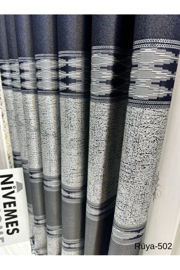 NİVEMESHOME RÜYA FT671477 LACİVERT V-502 1/3 SIK PİLELİ FON PERDE APM