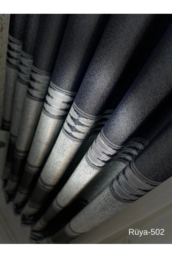 NİVEMESHOME RÜYA FT671477 LACİVERT V-502 1/3 SIK PİLELİ FON PERDE APM