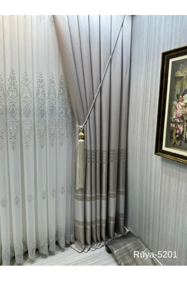 NİVEMESHOME DREAM FT671477 STONE V-5201 1/3 DENSE PLEATED BACKGROUND CURTAIN APM