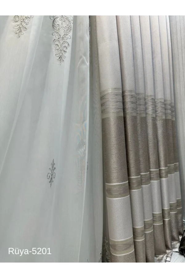 NİVEMESHOME DREAM FT671477 STONE V-5201 1/3 DENSE PLEATED BACKGROUND CURTAIN APM