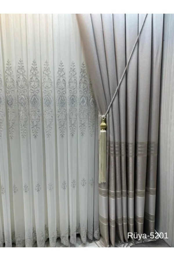 NİVEMESHOME DREAM FT671477 STONE V-5201 1/3 DENSE PLEATED BACKGROUND CURTAIN APM