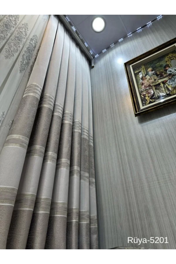 NİVEMESHOME DREAM FT671477 STONE V-5201 1/3 DENSE PLEATED BACKGROUND CURTAIN APM