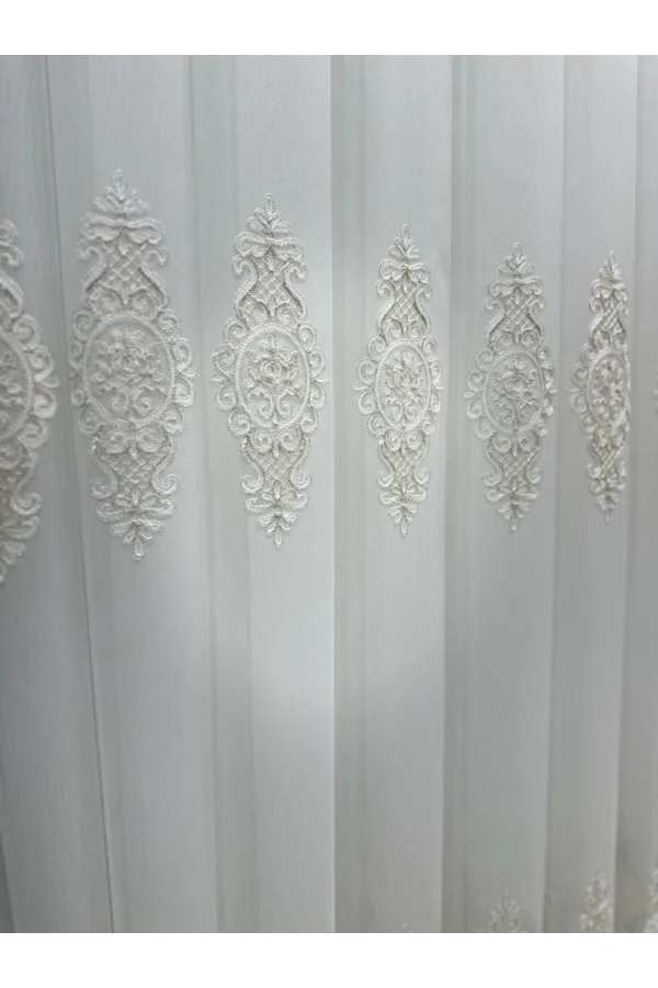 NİVEMESHOME SAMANDAĞ BEYAZ ZEMİN 1/3 SIK PİLELİ TÜL PERDE APM