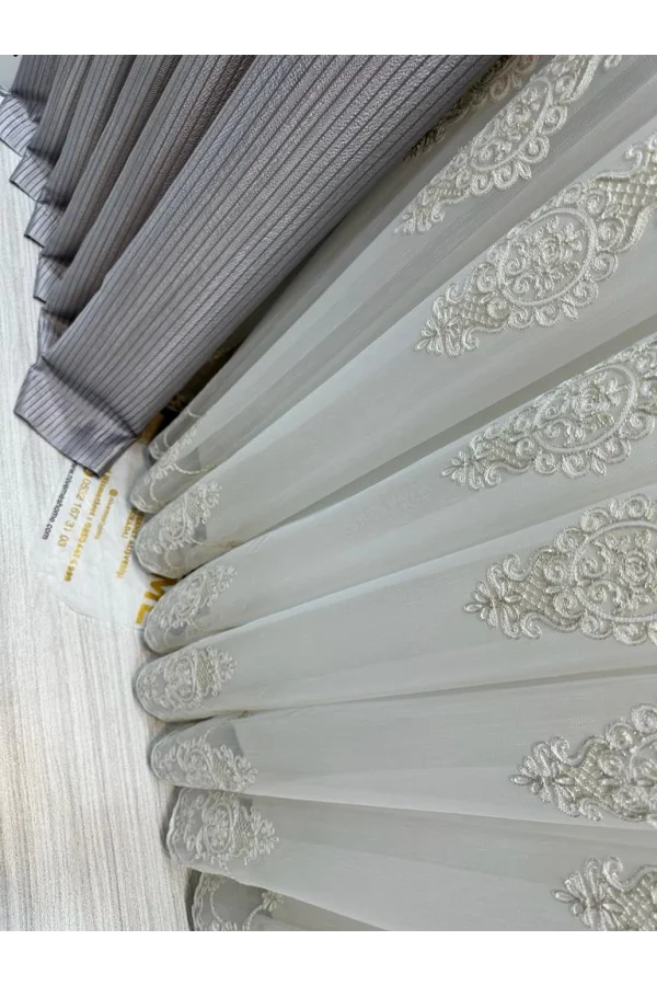 NİVEMESHOME SAMANDAĞ BEYAZ ZEMİN 1/3 SIK PİLELİ TÜL PERDE APM