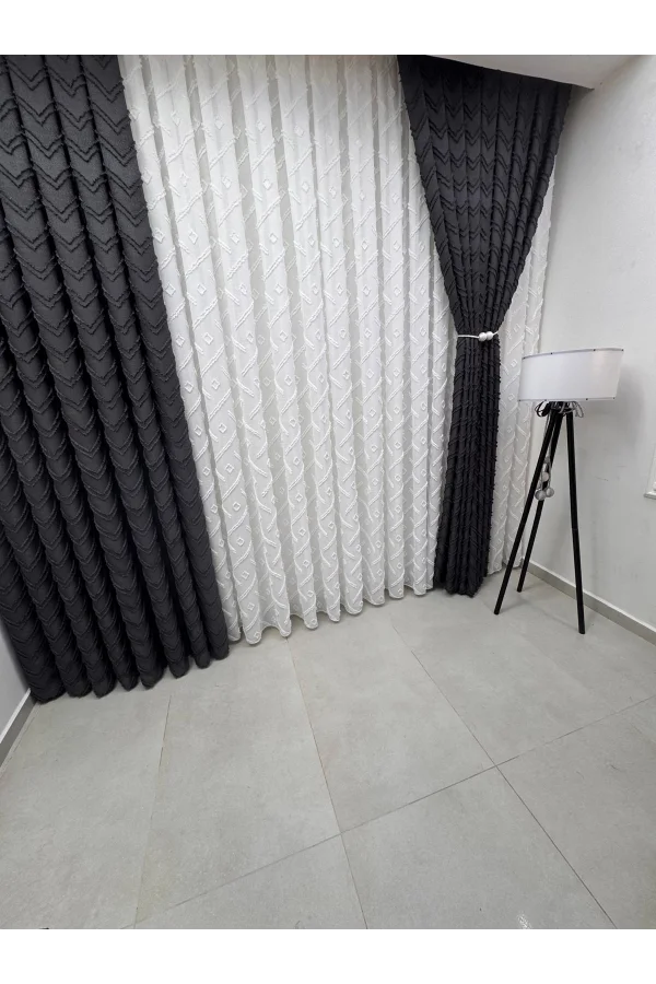 NİVEMESHOME SEDEF 1-0093 TAM DESEN EKRU 1/3 PİLELİ TÜL PERDE