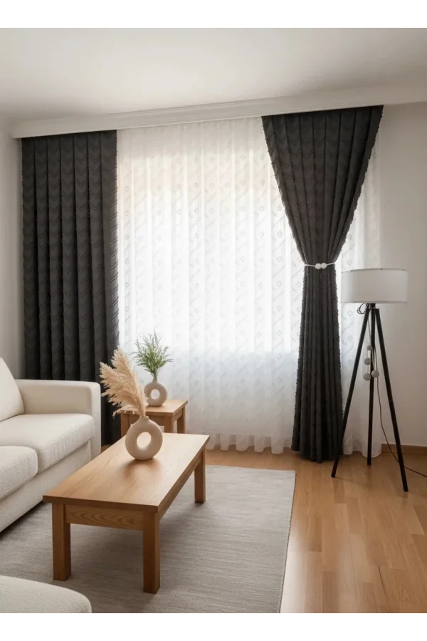 NİVEMESHOME SEDEF 1-0093 TAM DESEN EKRU 1/3 PİLELİ TÜL PERDE