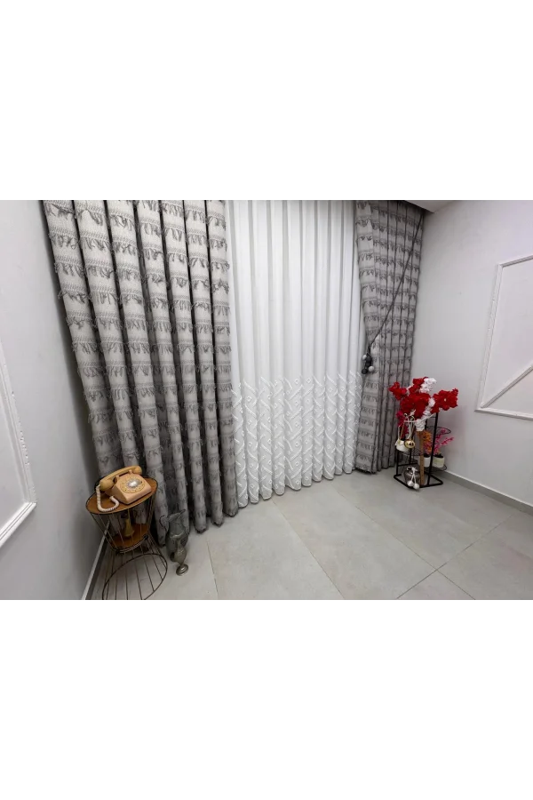 NİVEMESHOME SEDEF 1-094P YARI DESEN EKRU 1/3 PİLELİ TÜL PERDE