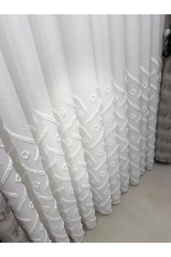 NİVEMESHOME SEDEF 1-094P YARI DESEN EKRU 1/3 PİLELİ TÜL PERDE