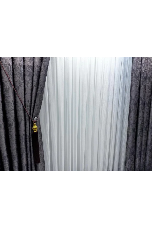 NİVEMESHOME SEIDE 1811 1/3 DICHTE GEWELLTER GESTREIFTER TÜLL VORHANG APM