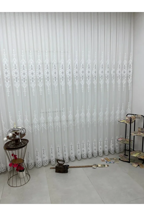 NİVEMESHOME SELEN 2895 GÜMÜŞ  1/2,5 PİLELİ TÜL PERDE APM