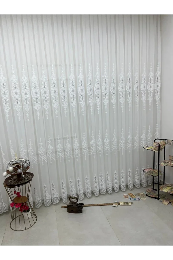 NİVEMESHOME SELEN 2895 GÜMÜŞ  1/3 PİLELİ TÜL PERDE APM