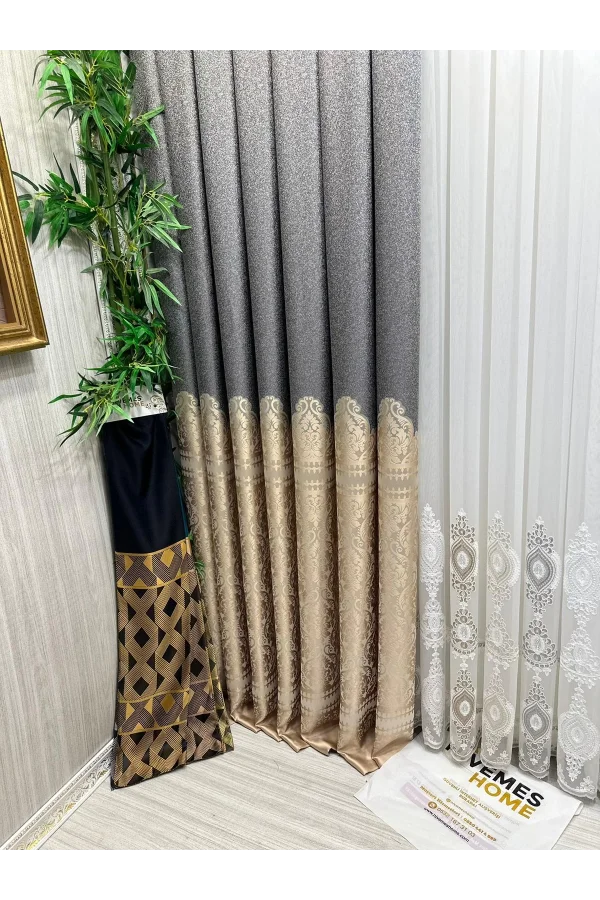 NİVEMESHOME SİDE FT632057 V-101 GRAY-CREAM 1/3 DENSE PLEATED SHEER CURTAIN APM