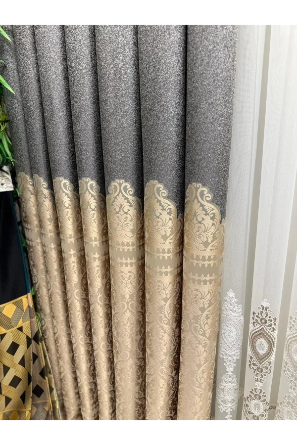 NİVEMESHOME SİDE FT632057 V-101 GRAY-CREAM 1/3 DENSE PLEATED SHEER CURTAIN APM