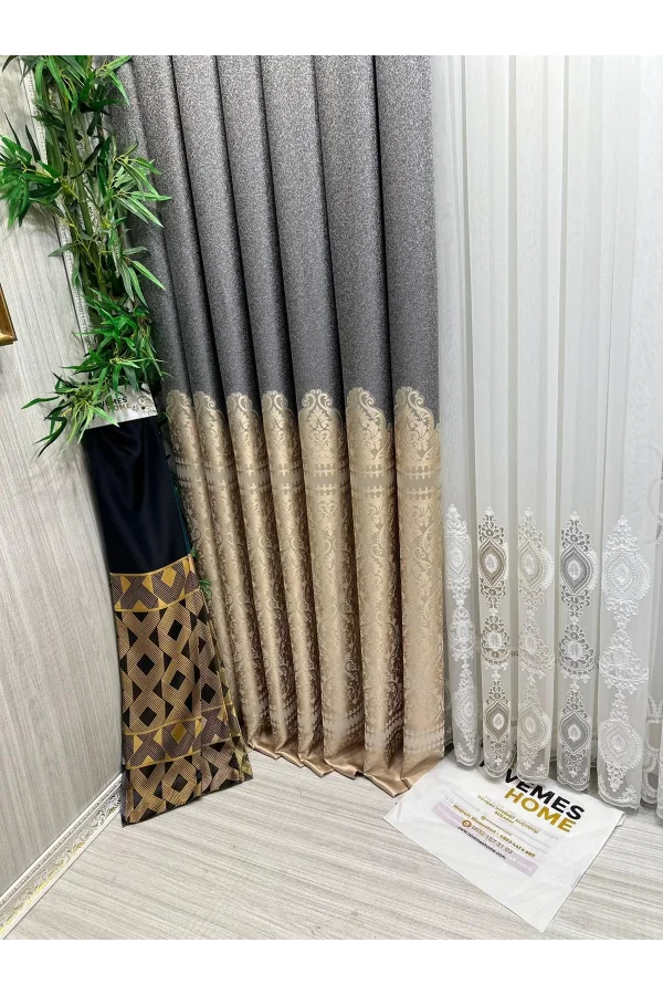 NİVEMESHOME SİDE FT632057 V-101 GRAY-CREAM 1/3 DENSE PLEATED SHEER CURTAIN APM