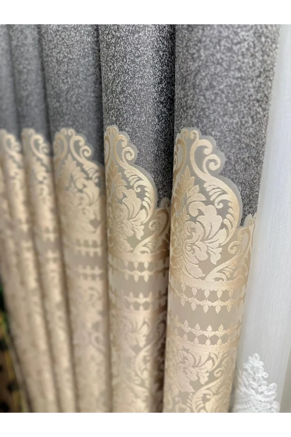 NİVEMESHOME SİDE FT632057 V-101 GRAY-CREAM 1/3 DENSE PLEATED SHEER CURTAIN APM