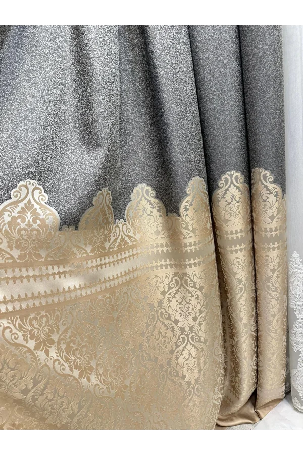 NİVEMESHOME SİDE FT632057 V-101 GRAY-CREAM 1/3 DENSE PLEATED SHEER CURTAIN APM