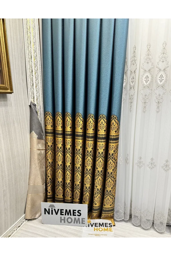 NİVEMESHOME SİDE FT632057 V- 2504 TURKUAZ 1/3 ПЛОТНЫЙ ПЛЕТЕНЫЙ ФОНОВЫЙ ЗАНАВЕС APM