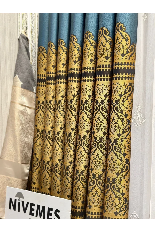 NİVEMESHOME SİDE FT632057 V- 2504 TURKUAZ 1/3 ПЛОТНЫЙ ПЛЕТЕНЫЙ ФОНОВЫЙ ЗАНАВЕС APM