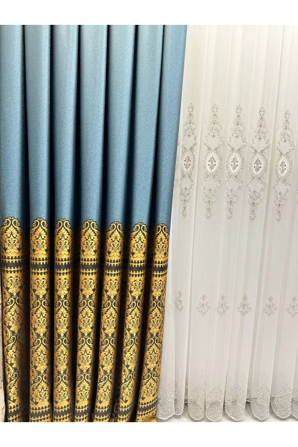 NİVEMESHOME SİDE FT632057 V- 2504 TURKUAZ 1/3 ПЛОТНЫЙ ПЛЕТЕНЫЙ ФОНОВЫЙ ЗАНАВЕС APM