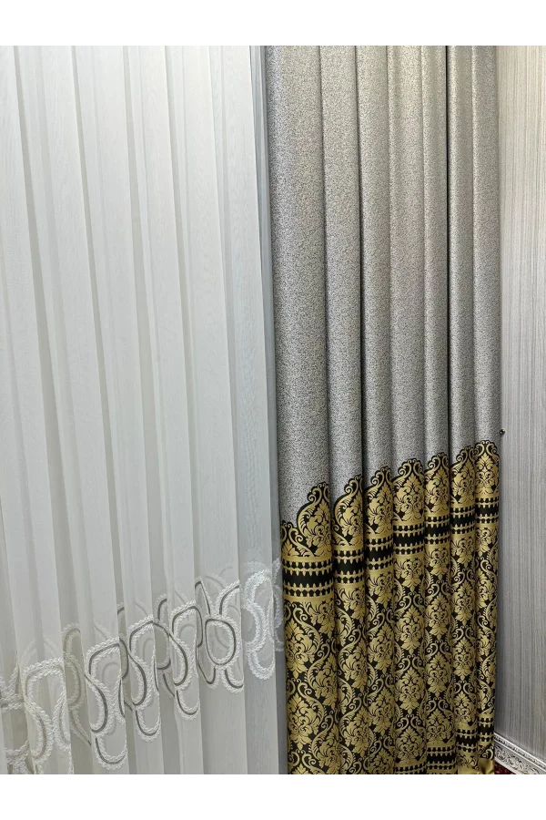 NİVEMESHOME SİDE GRİ-GOLD FT632057 V-2503 1/3 SIK PİLELİ FON PERDE APM