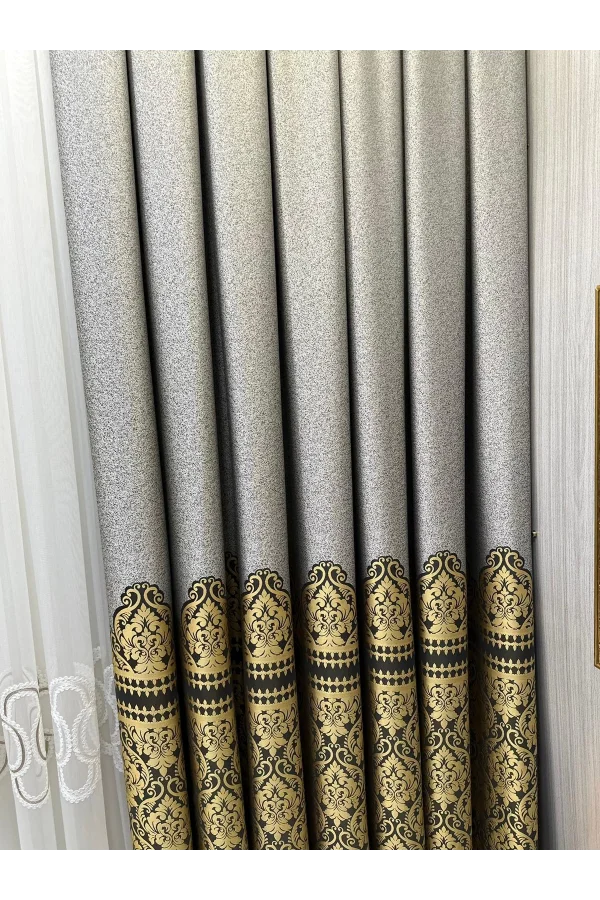 NİVEMESHOME SİDE GRİ-GOLD FT632057 V-2503 1/3 SIK PİLELİ FON PERDE APM